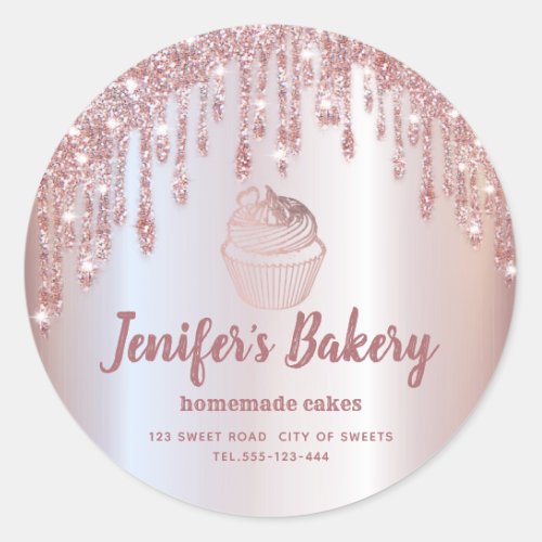 Rose gold drips Homemade cupcakes and sweets Class Classic Round Sticker