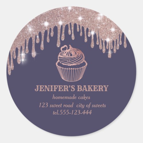 Rose gold drips Homemade cupcakes and sweets Class Classic Round Sticker