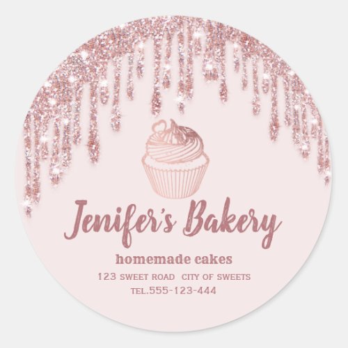 Rose gold drips Homemade cupcakes and sweets Class Classic Round Sticker