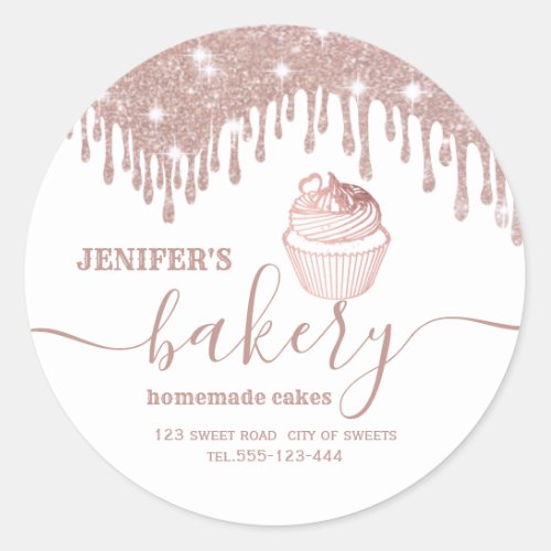 Rose gold drips Homemade cupcakes and sweets Classic Round Sticker