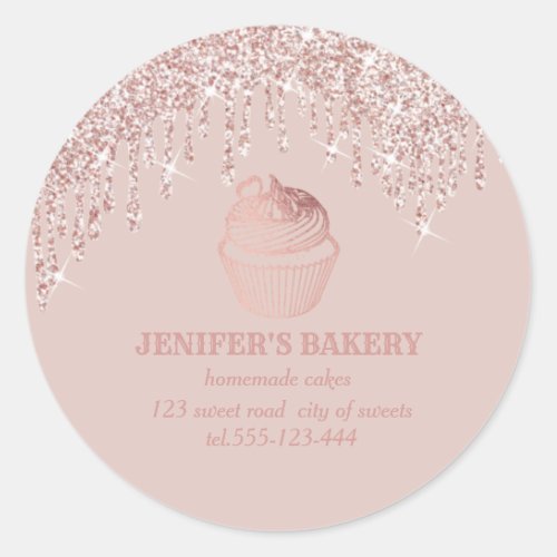 Rose gold drips Homemade cupcakes and sweets Classic Round Sticker