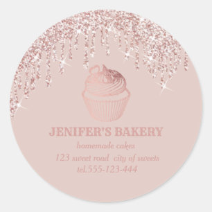 Rose gold drips Homemade cupcakes and sweets Classic Round Sticker