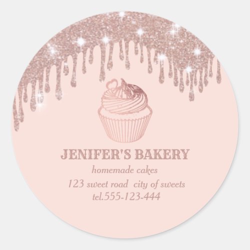 Rose gold drips Homemade cupcakes and sweets Classic Round Sticker