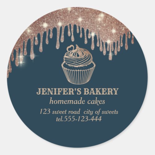 Rose gold drips Homemade cupcakes and sweets Classic Round Sticker