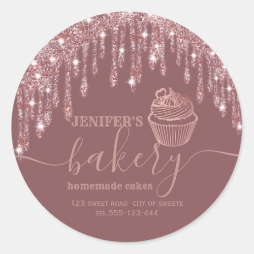Rose gold drips Homemade cupcakes and sweets Classic Round Sticker