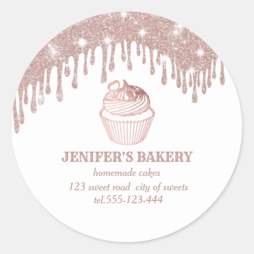 Rose gold drips Homemade cupcakes and sweets Classic Round Sticker