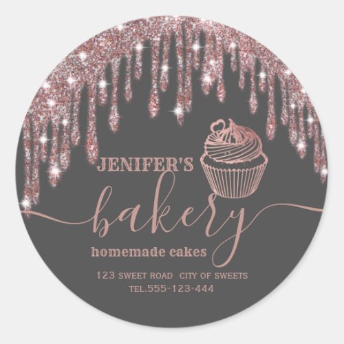 Rose gold drips Homemade cupcakes and sweets Classic Round Sticker