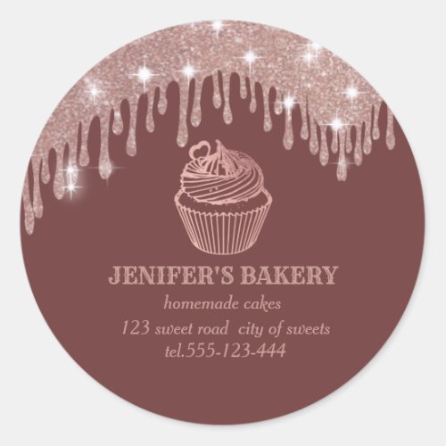 Rose gold drips Homemade cupcakes and sweets Classic Round Sticker