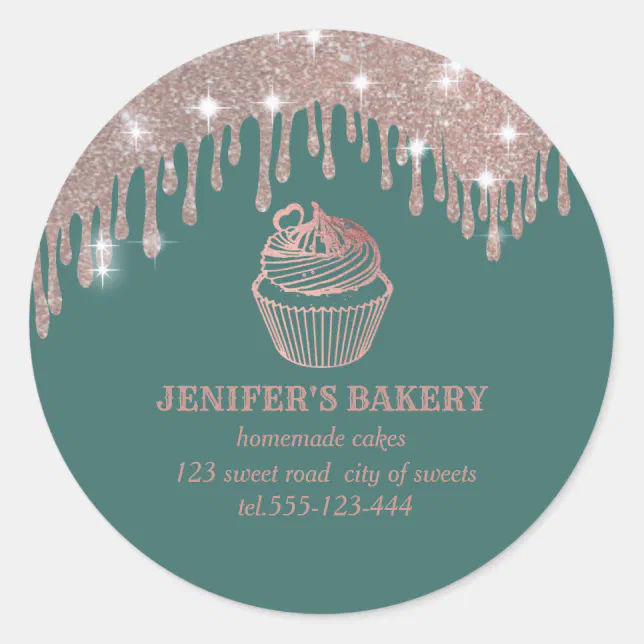 Rose gold drips Homemade cupcakes and sweets Classic Round Sticker | Zazzle