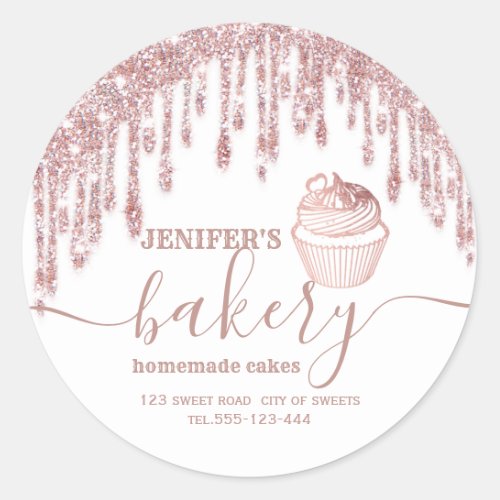 Rose gold drips Homemade cupcakes and sweets Classic Round Sticker