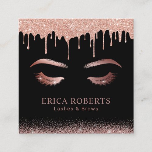 Rose Gold Drips Lashes  Brows Makeup Artist Square Business Card