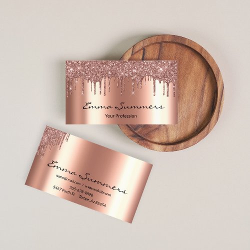 Rose Gold Drips Metal Elegant Customize Glitter Business Card