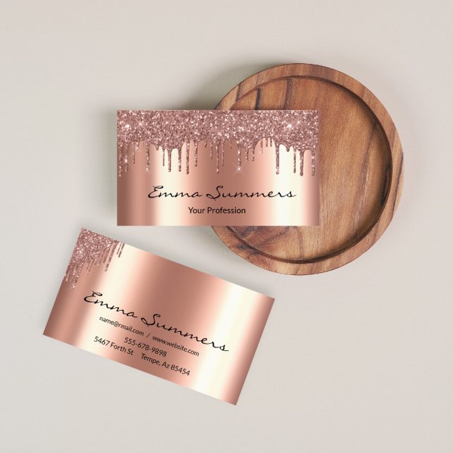 Rose Gold Drips Metal Elegant Customize Glitter Business Card (Creator Uploaded)