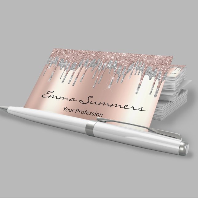 Rose Gold Drips Metal Elegant Customize Glitter Business Card (Creator Uploaded)