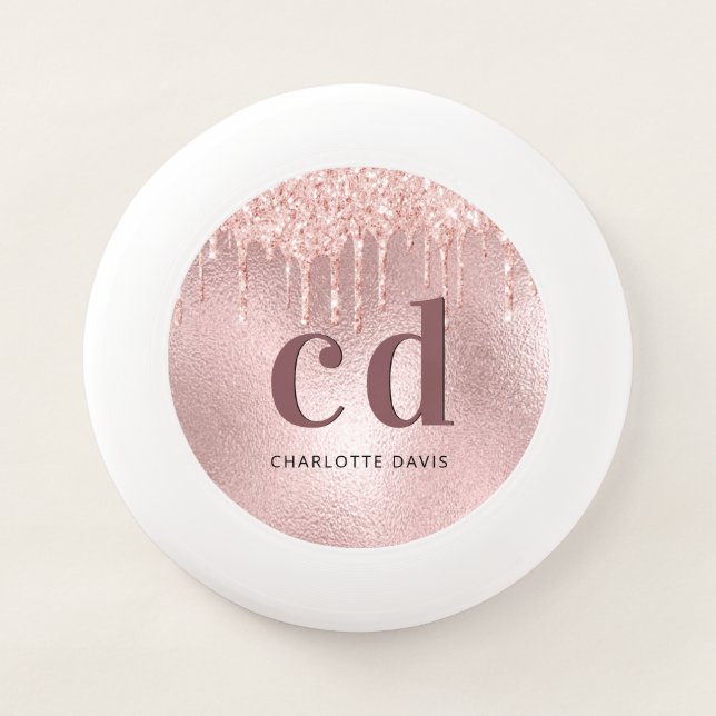 Rose gold drips monogram initials Wham-O frisbee (Front)