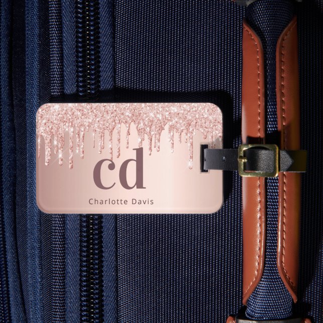 Rose gold drips monogram name luggage tag (Front Insitu 4)