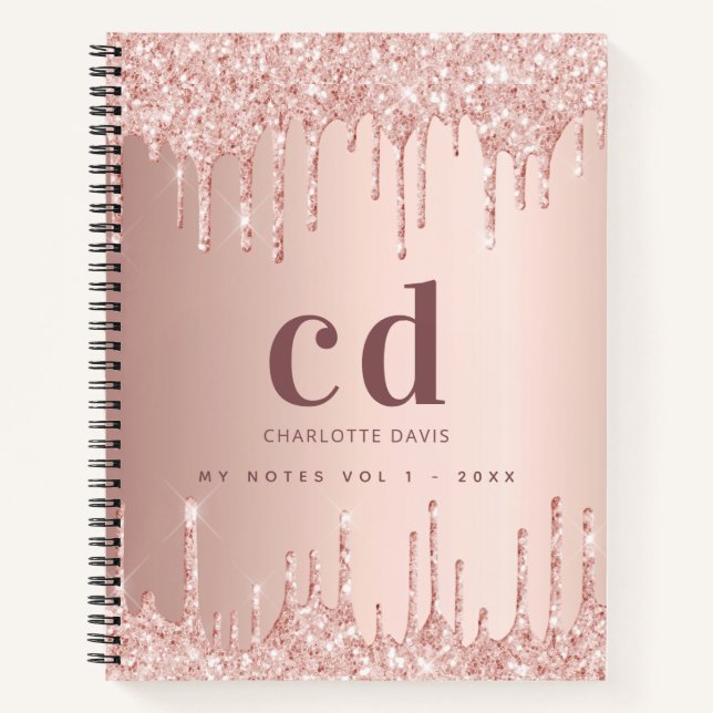 Rose gold drips monogram notebook (Front)