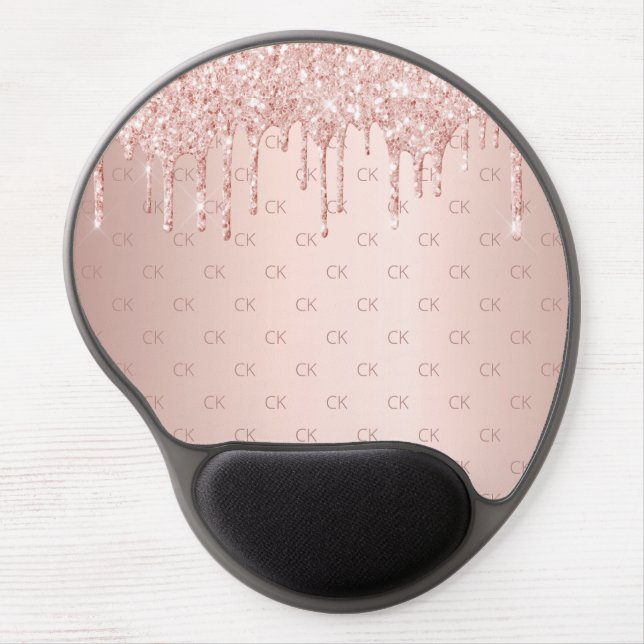 Rose gold drips monogram pattern gel mouse pad (Front)