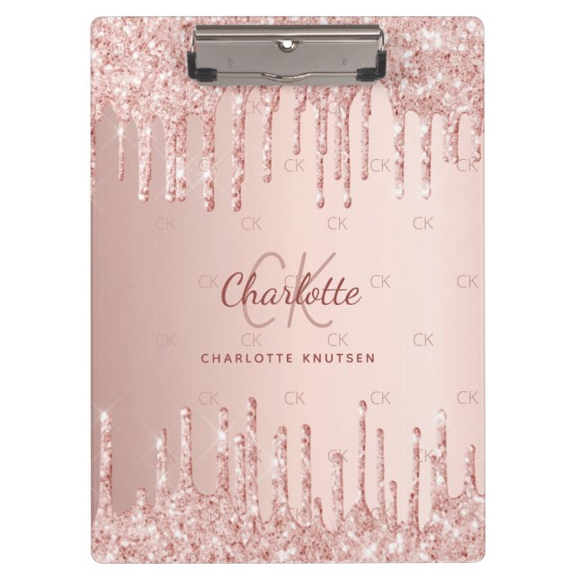 Rose gold drips monogram script clipboard (Front)