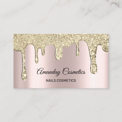 Rose Gold Drips Nails Wax Makeup Artist Business Card