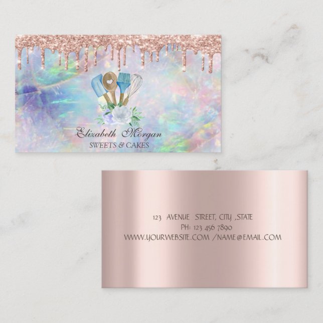 Rose Gold Drips Opal Bakery Hand Tools Business Card (Front/Back)