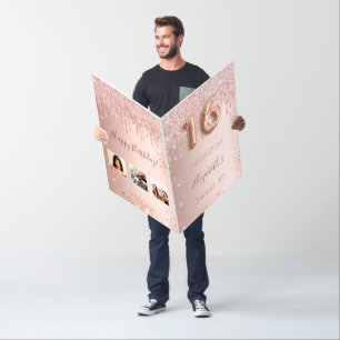 Rose gold drips photo Sweet 16 Card