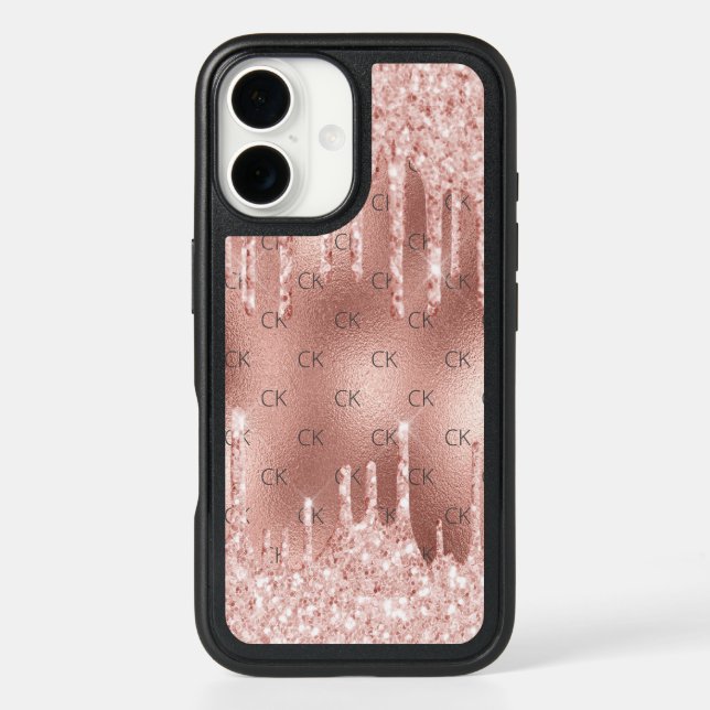 Rose gold drips pink monogram initials otterbox iPhone case (Back)