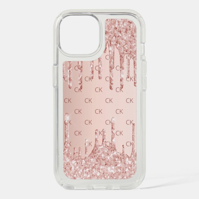 Rose gold drips pink monogram initials speck iPhone case (Front)