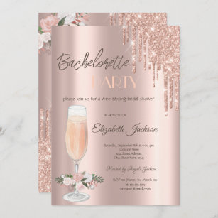 Rose Gold Drips Roses Bachelorette Party   Invitation