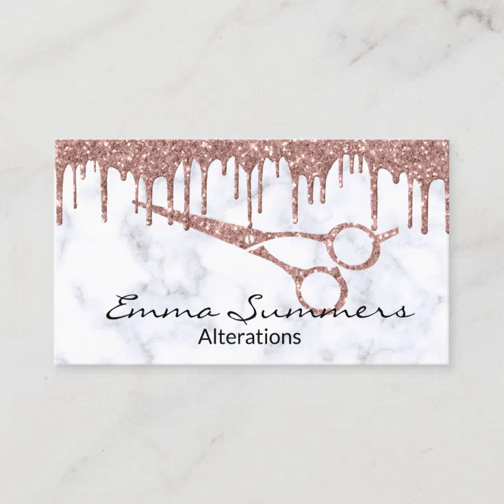 Rose Gold Drips Scissors Alterations Sewing Business Card Zazzle