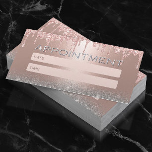 Rose Gold Drips Silver Glitter Salon Appointment Card