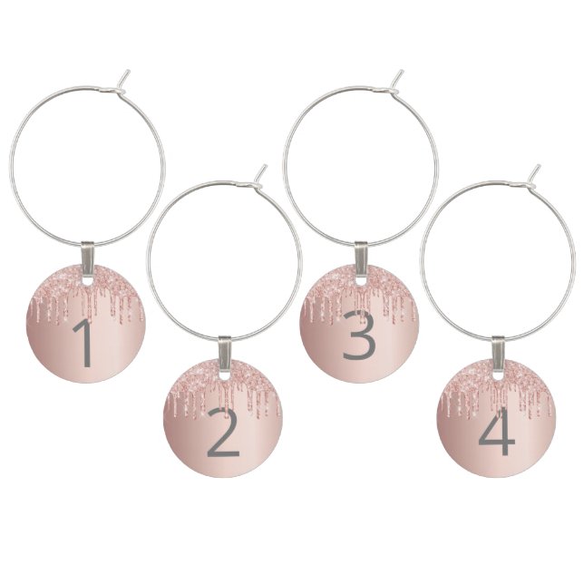 Rose gold drips silver number birthday wine charm (Staggered)