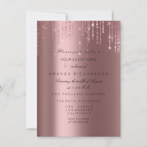 Rose Gold Drips Spark Sand Bridal Birthday Invitation