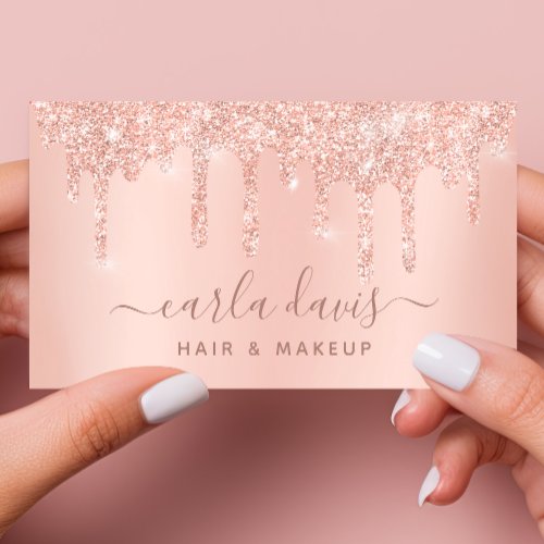 Rose Gold Drips Sparkle Lash Salon Makeup Artist Business Card