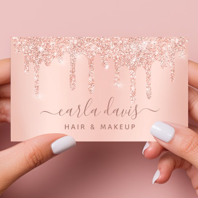 Rose Gold Drips Sparkle Lash Salon Makeup Artist Business Card (Creator Uploaded)