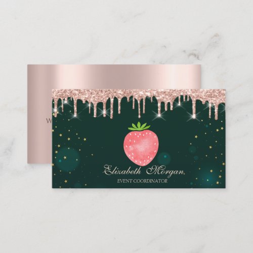 Rose Gold Drips Strawberry Green Business Card