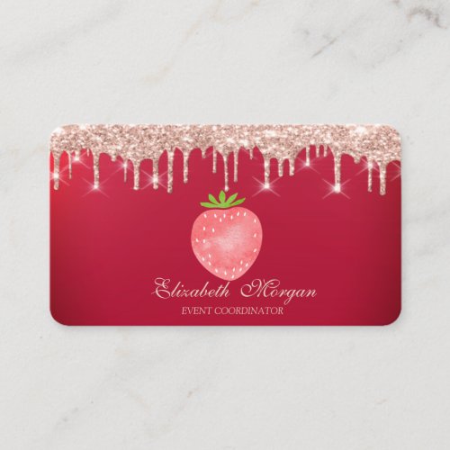 Rose Gold Drips Strawberry Red Business Card