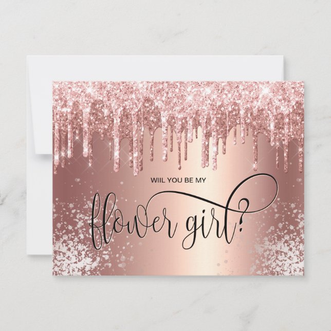 Rose gold drips will you be my flower girl? invitation (Front)