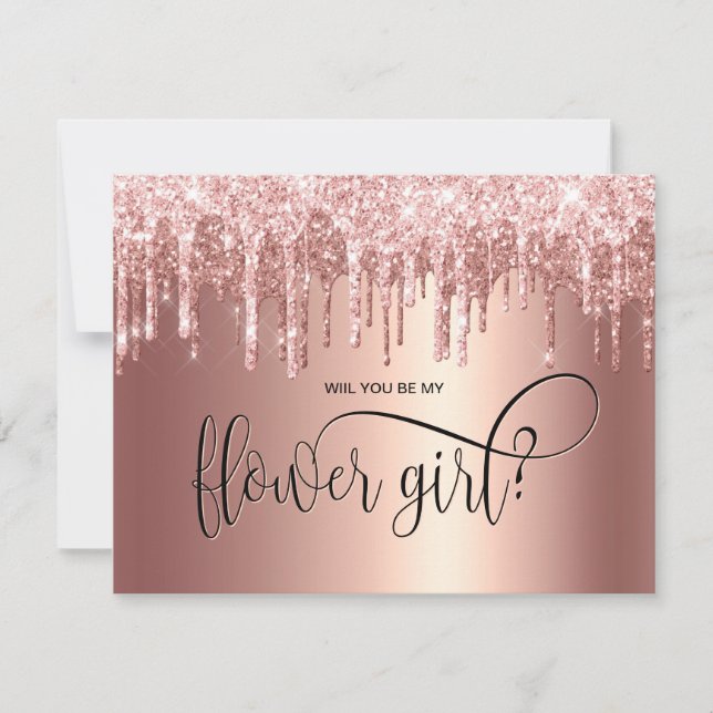 Rose gold drips will you be my flower girl? invitation (Front)