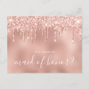 Rose gold drips will you be my maid of honor invitation postcard
