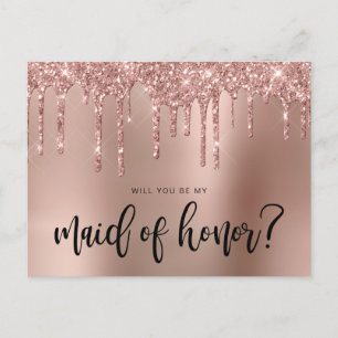Rose gold drips will you be my maid of honor invitation postcard