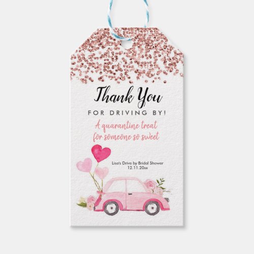 Rose Gold Drive by Bridal Shower Thank You Tag