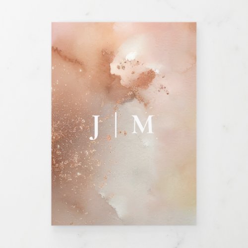 Rose Gold Dust Watercolor Monogram Invite