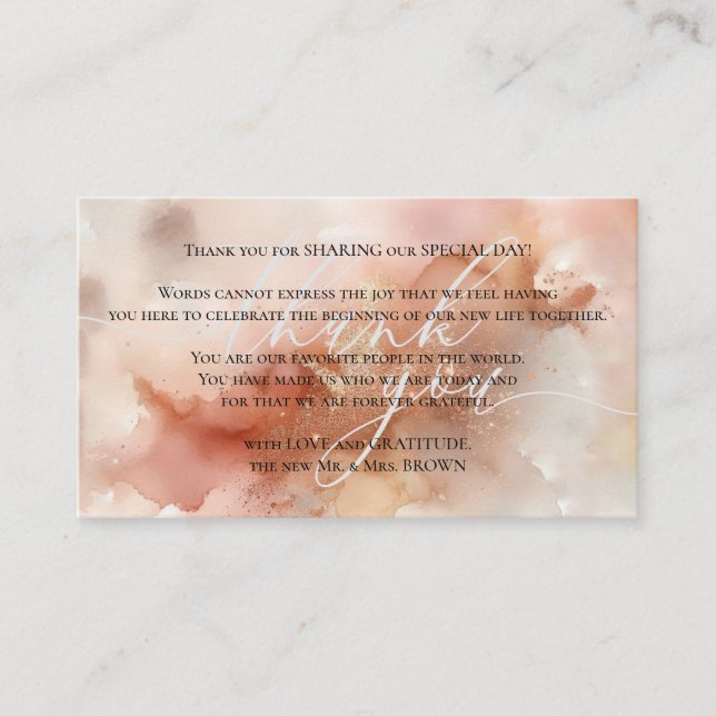 Rose Gold Dust Watercolor Thank You Enclosure Card (Front)