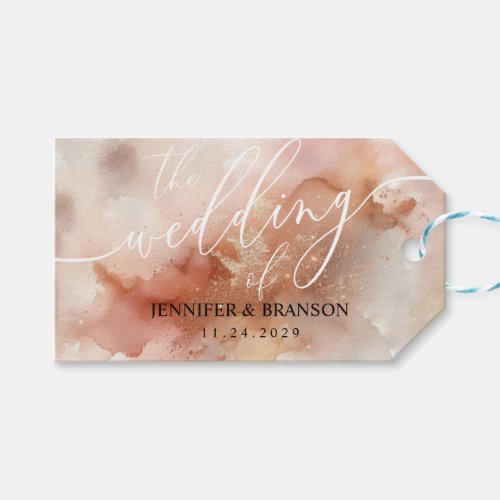 Rose Gold Dust Watercolor Wedding Gift Tags