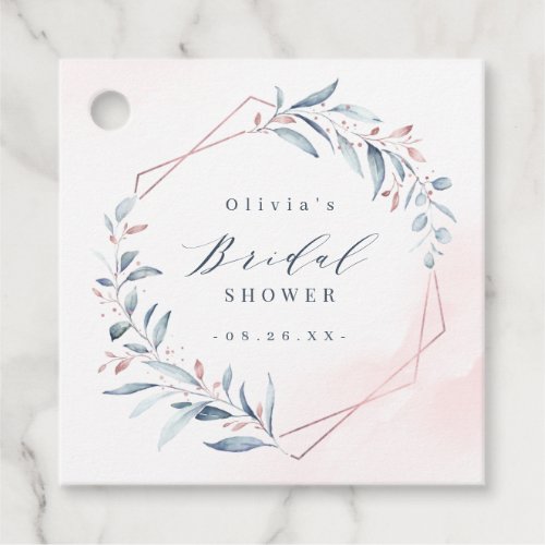 Rose Gold Dusty Blue Greenery Bridal Shower Favor Tags