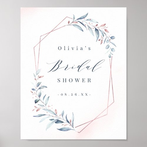 Rose Gold Dusty Blue Greenery Bridal Shower Poster