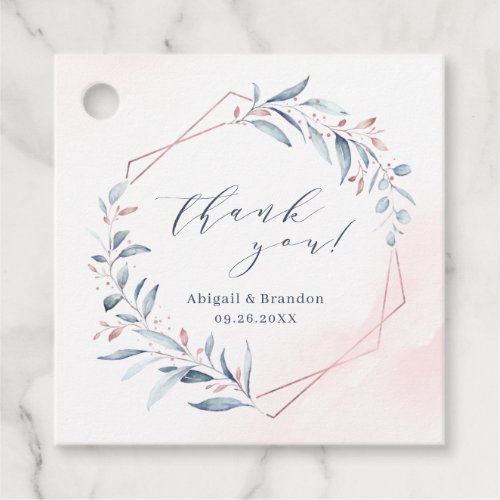 Rose Gold Dusty Blue Greenery Geometric Thank You Favor Tags