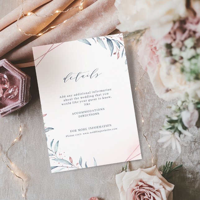 Rose Gold Dusty Blue Greenery Geometric Wedding Enclosure Card (Rose Gold Dusty Blue Greenery Geometric Wedding Enclosure Card)