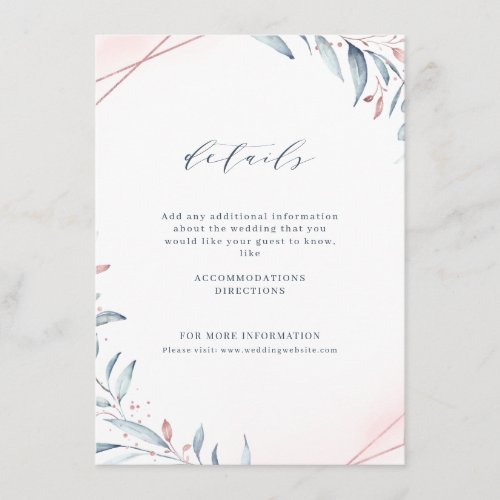 Rose Gold Dusty Blue Greenery Geometric Wedding Enclosure Card